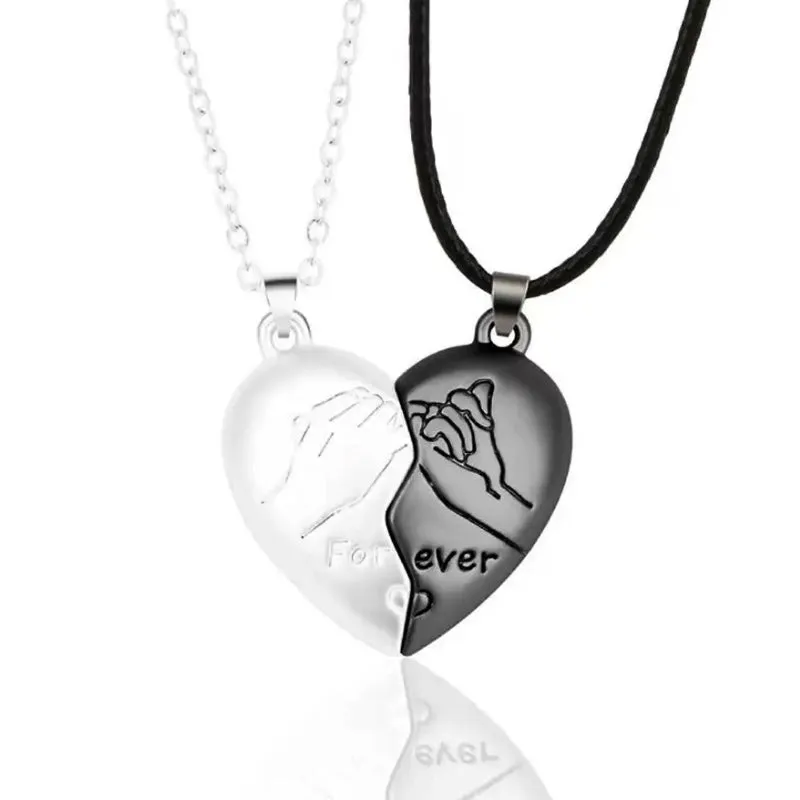 Men Women's 2 PCS Stainless Steel Magnetic Pendant Necklace Heart Love Couple