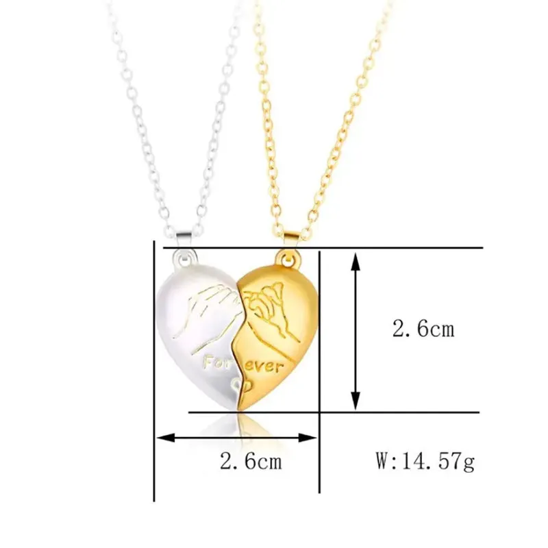 Men Women's 2 PCS Stainless Steel Magnetic Pendant Necklace Heart Love Couple