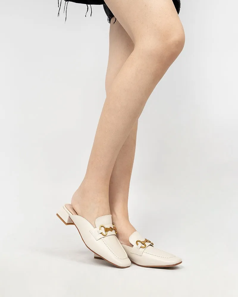 Metal Decor Square Toe Slip-on Backless Mules