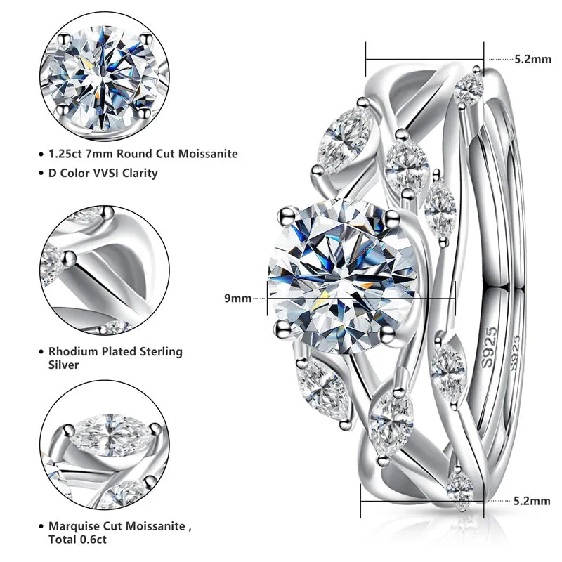 Moissanite Wedding Ring S925 Sterling Silver Women Eternity Engagement Anniversary Twisted Willow Band Moissanite D Color VVSI Clarity Diamond Rings