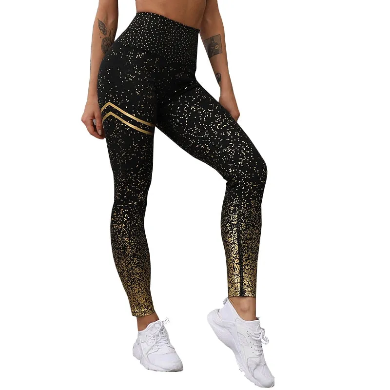 NORMOV New Hotsale Women Gold Print Leggings No Transparent Exercise Fitness Leggings Push Up Workout Female Pants