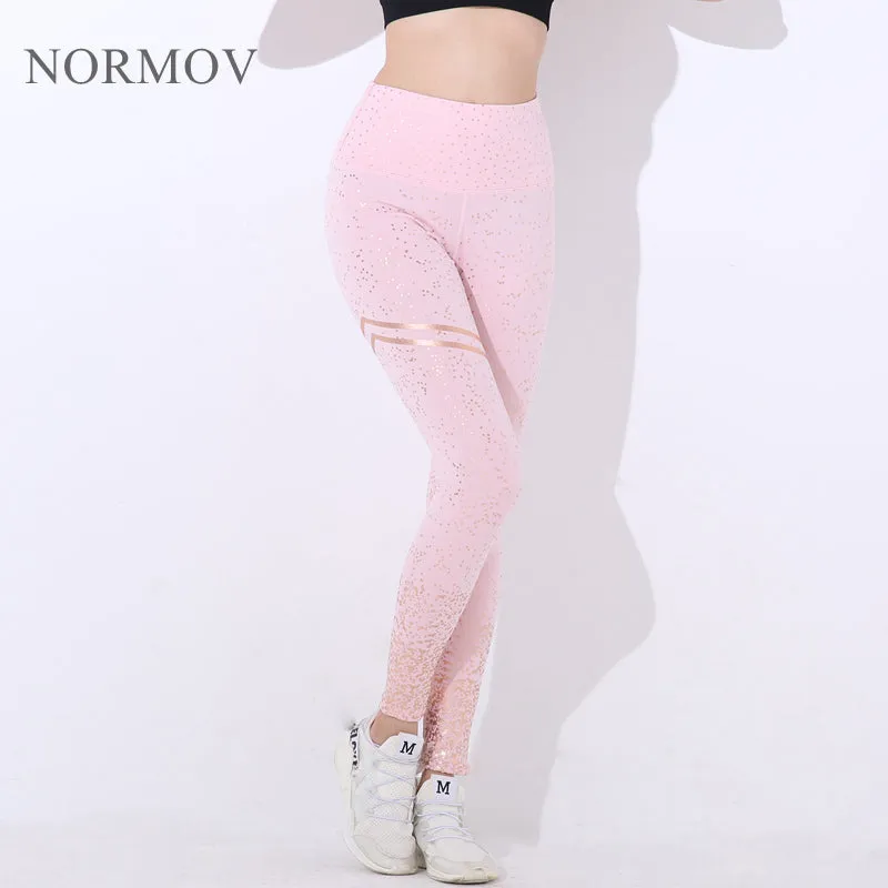 NORMOV New Hotsale Women Gold Print Leggings No Transparent Exercise Fitness Leggings Push Up Workout Female Pants