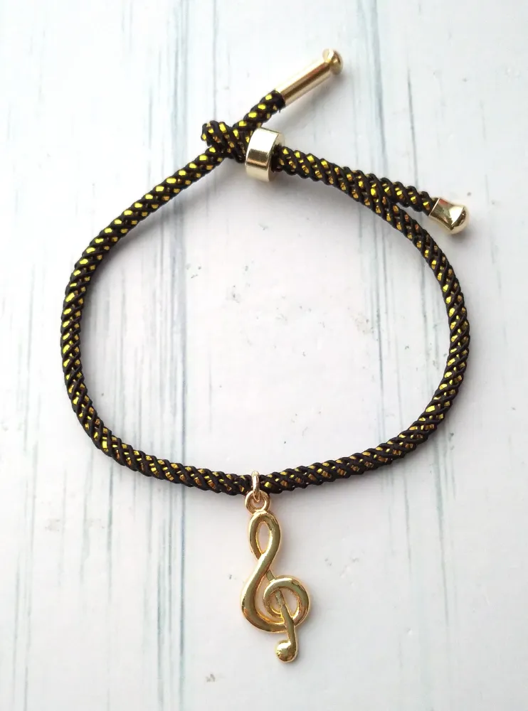 Olivia 2 G Clef Metallic Cord Slider Bracelet