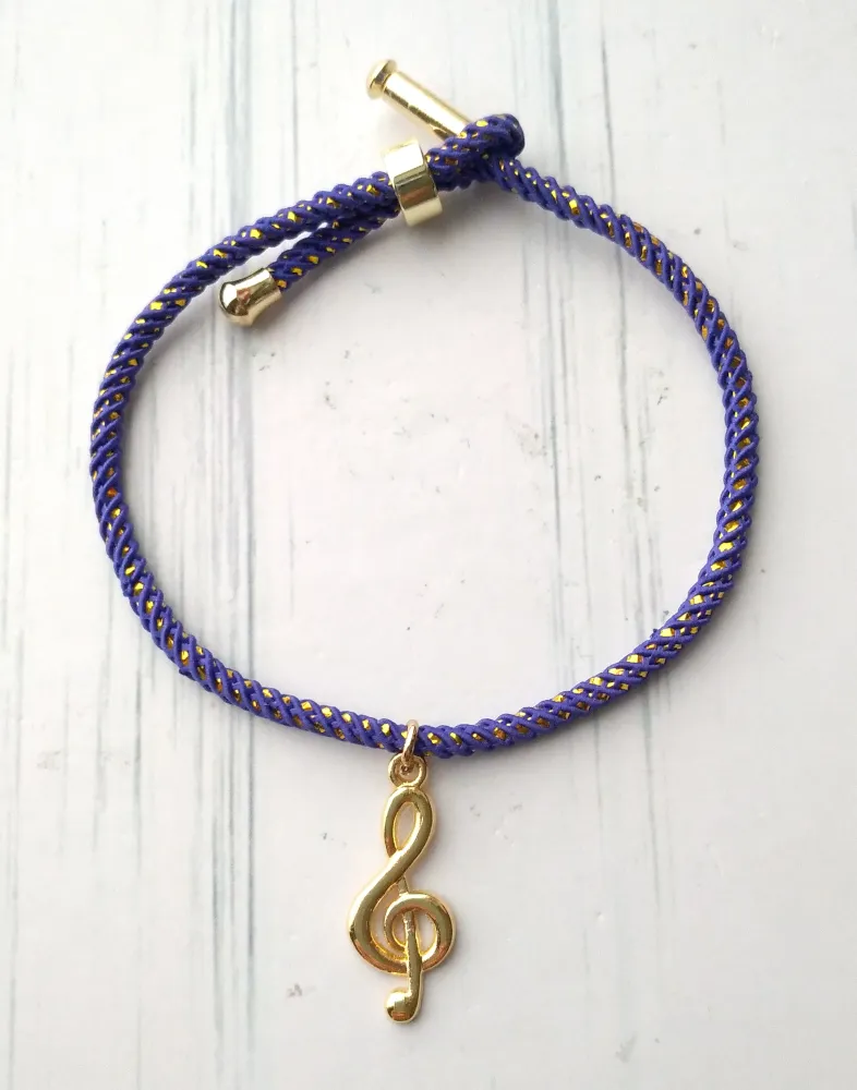 Olivia 2 G Clef Metallic Cord Slider Bracelet