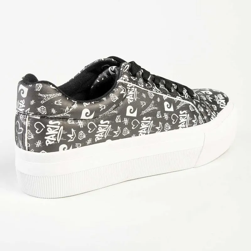 Pierre Cardin Graffiti Lace Up Floral Sneaker - Black