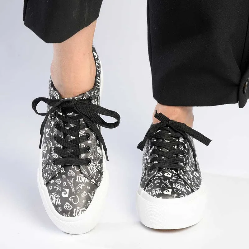 Pierre Cardin Graffiti Lace Up Floral Sneaker - Black