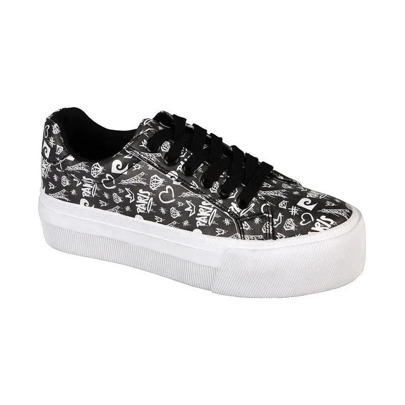 Pierre Cardin Graffiti Lace Up Floral Sneaker - Black