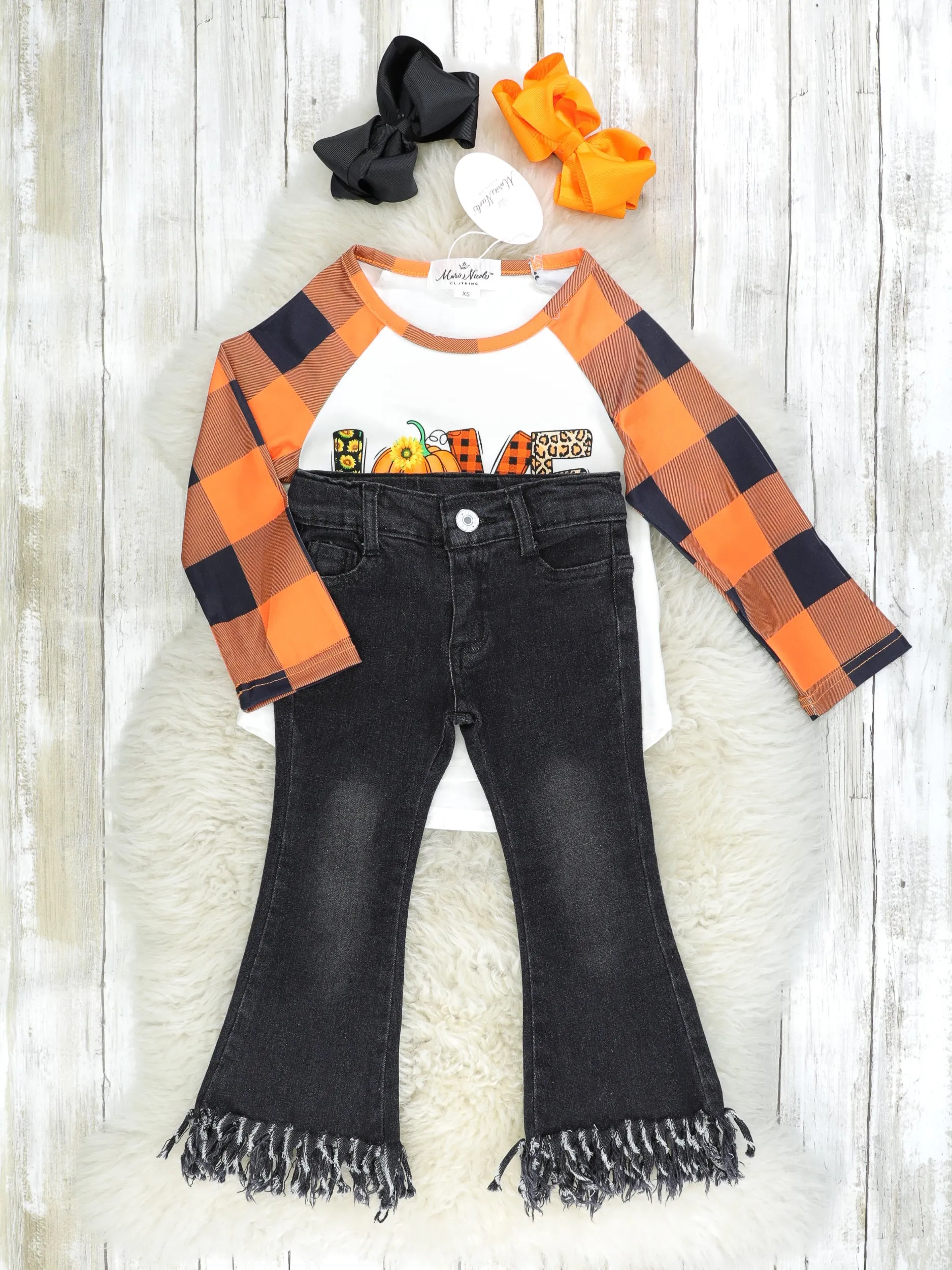 "Love Fall Y'all" Top & Denim Fringe Outfit