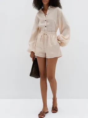 Rue Contrast Linen Shorts | Blush