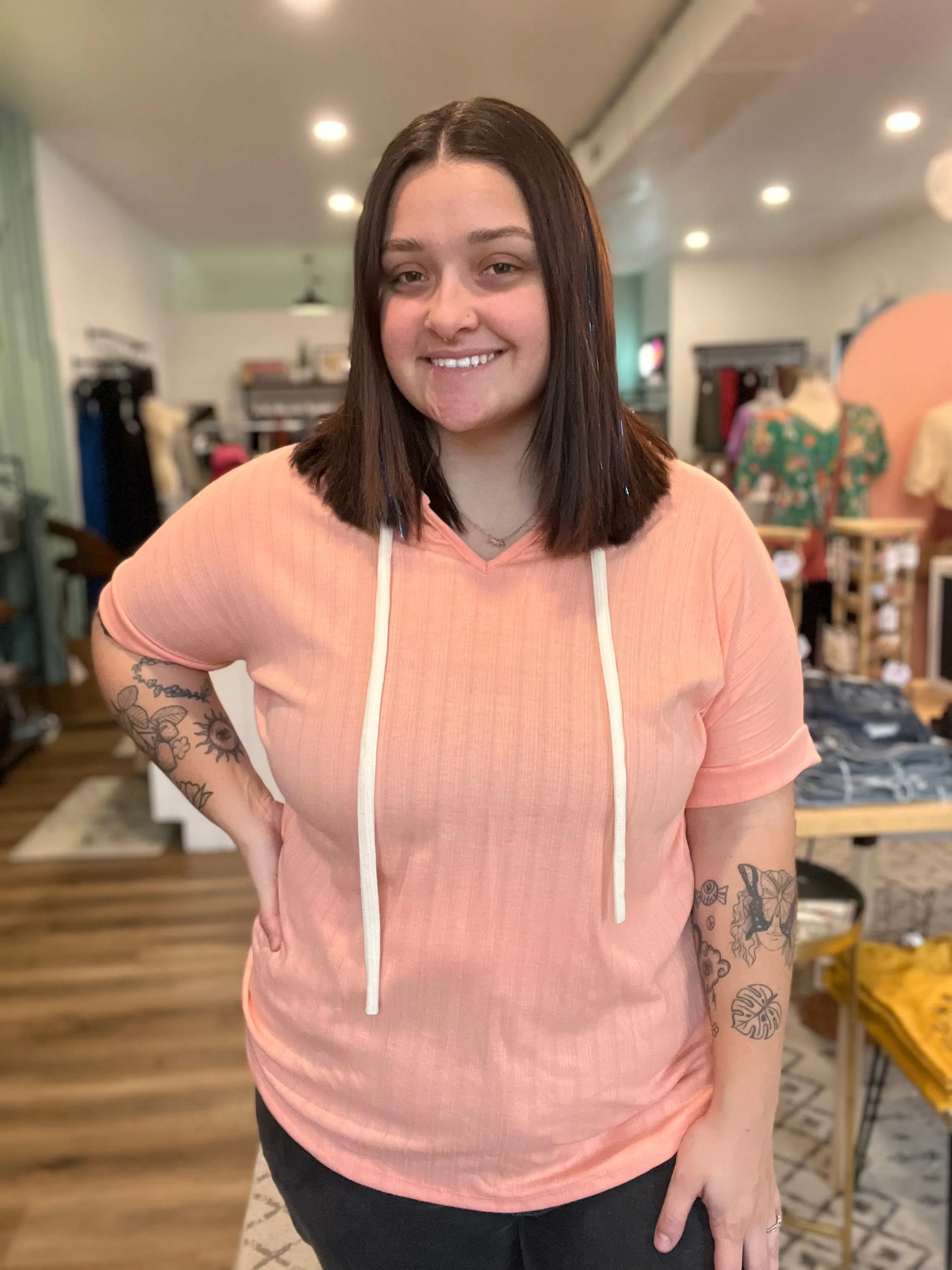 Short Sleeve Hooded Tee - Coral