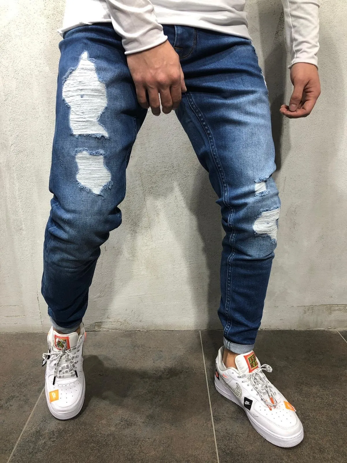 Sneakerjeans Blue Ripped Jeans AY075