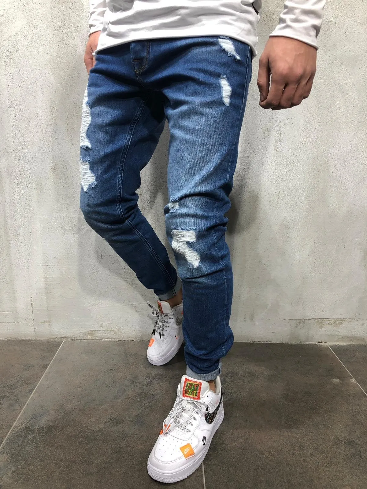 Sneakerjeans Blue Ripped Jeans AY075