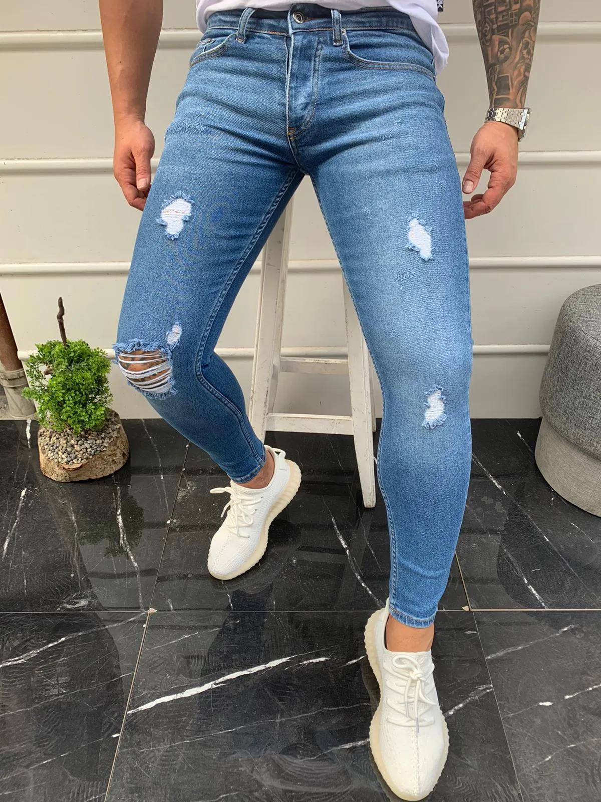 Sneakerjeans Blue Ripped Skinny Jeans DP11