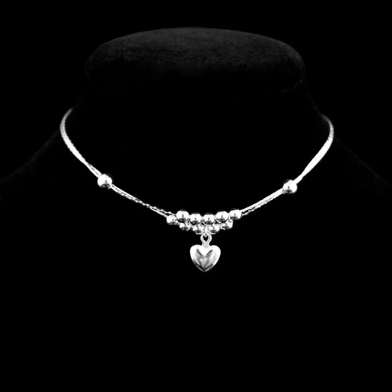 Sterling Silver Heart Pendant Anklet For Women