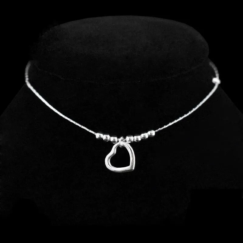 Sterling Silver Heart Pendant Anklet For Women