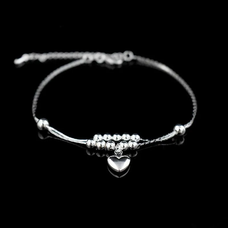 Sterling Silver Heart Pendant Anklet For Women