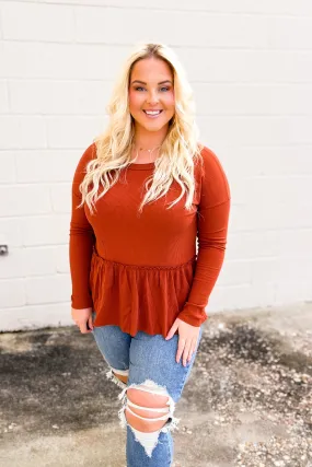 Sweet As Ever Peplum Top, Cognac