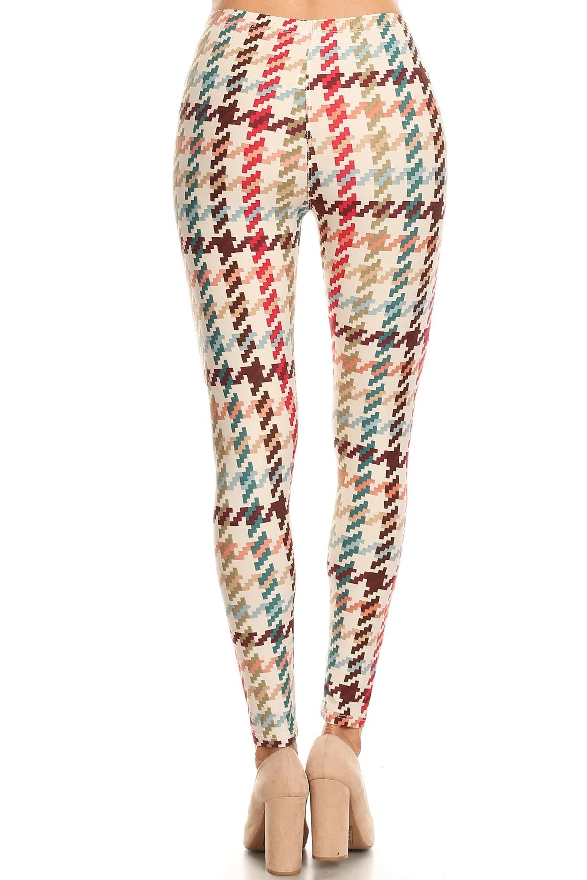 Women's 3X 5X Colorful Houndstooth Pattern Printed Leggings