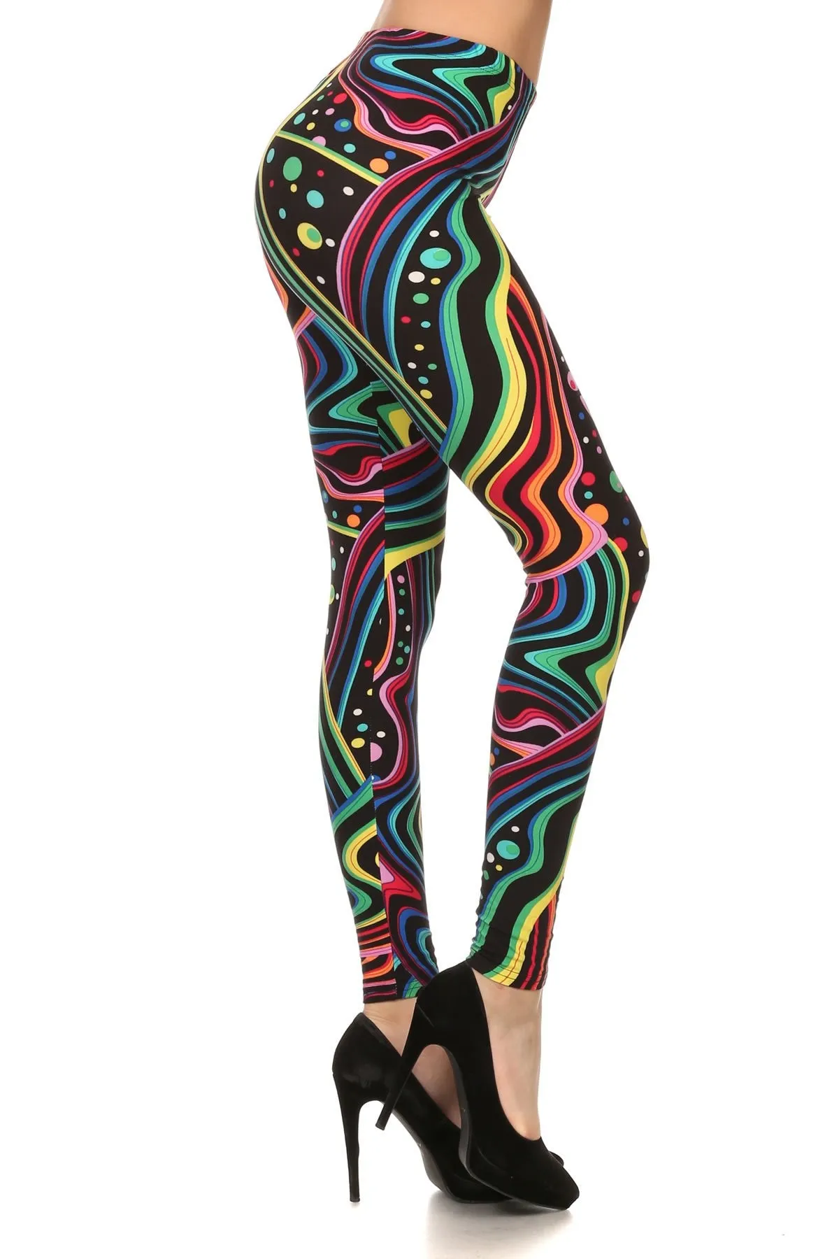 Women's 3X 5X Wavy Rainbow Psychedelic Pattern Print Leggings