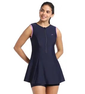 Women's Endurance Closedback Swimdress With Boyleg - True Navy  &  Sweet Purple