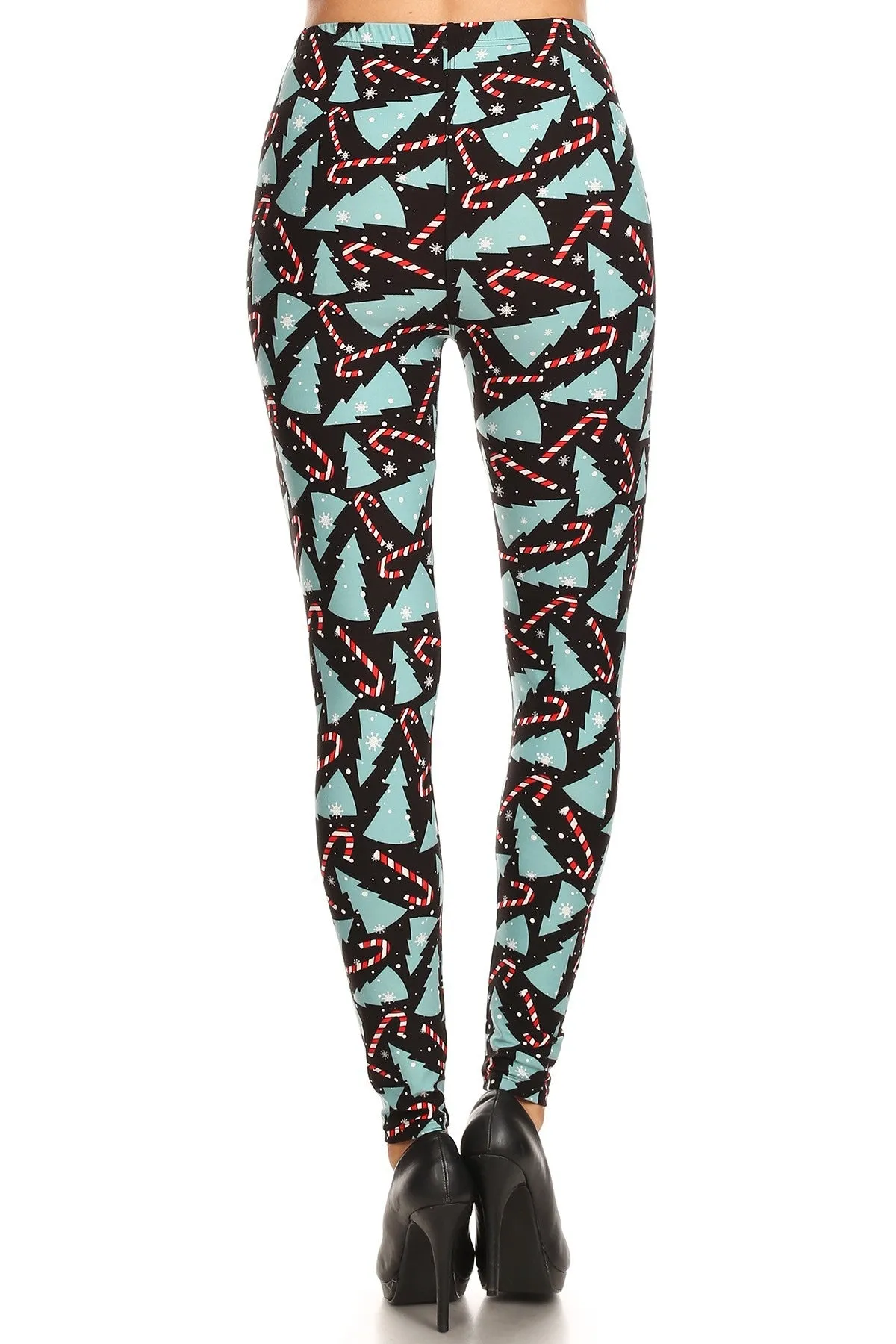 Women's Plus Candy Cane Christmas Tree Pattern Printed Leggings