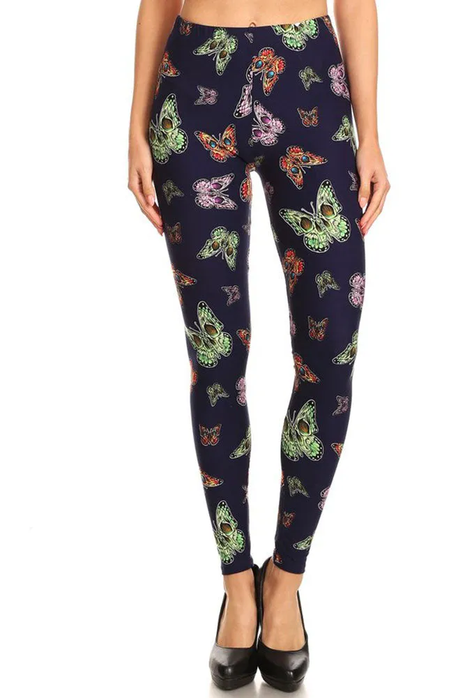 Women's Plus Colorful Butterfly Insect Pattern Printed Leggings