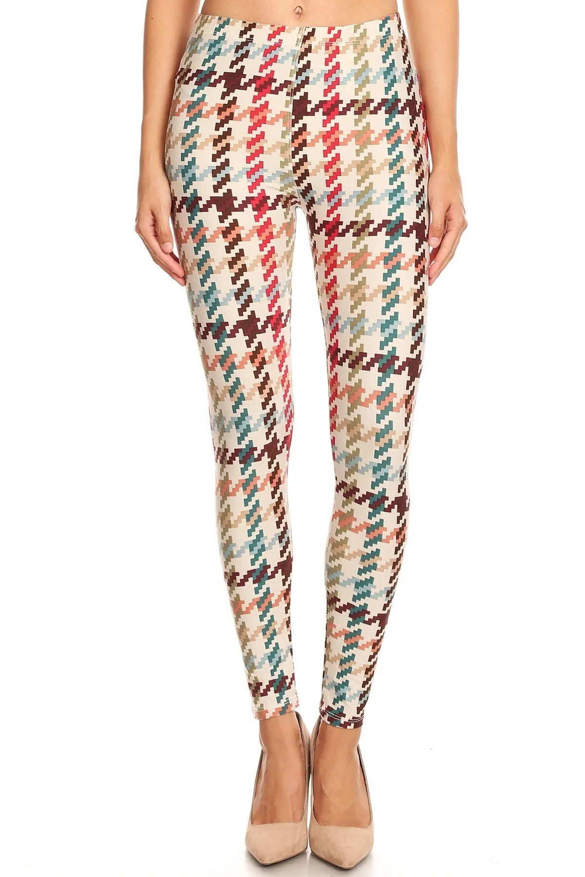 Women's Plus Colorful Houndstooth Pattern Printed Leggings