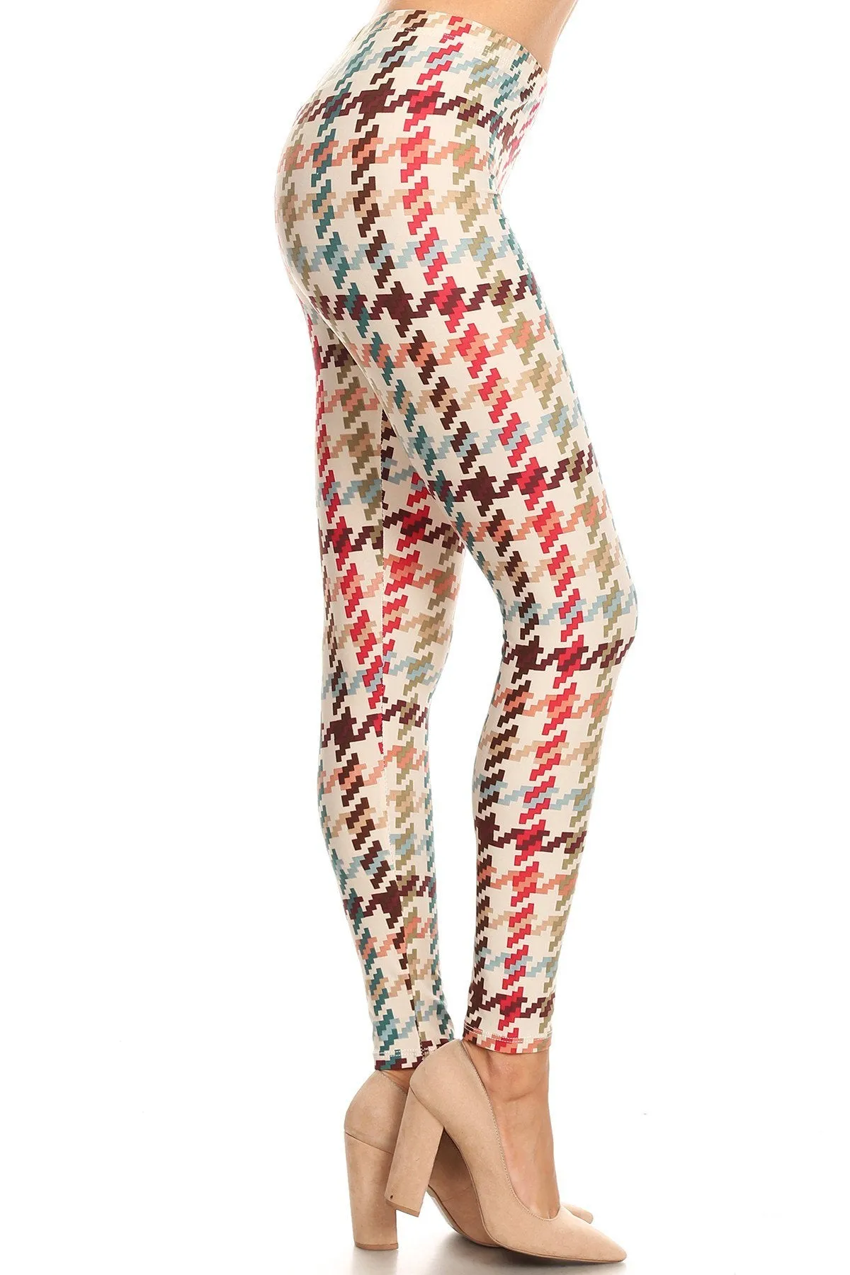 Women's Plus Colorful Houndstooth Pattern Printed Leggings