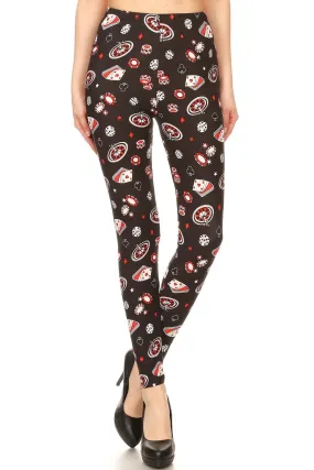 Women's Regular Card Game Diceplay Pattern Printed Leggings