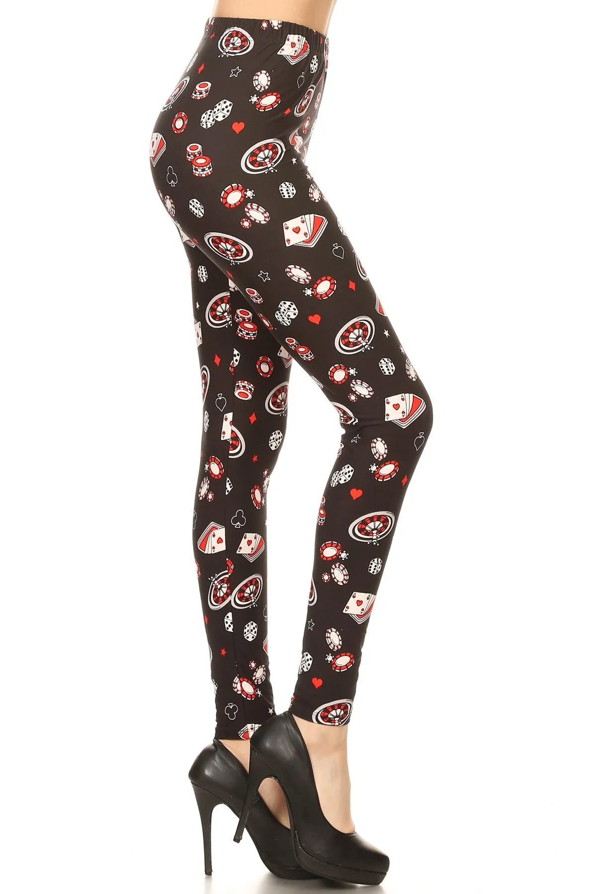 Women's Regular Card Game Diceplay Pattern Printed Leggings