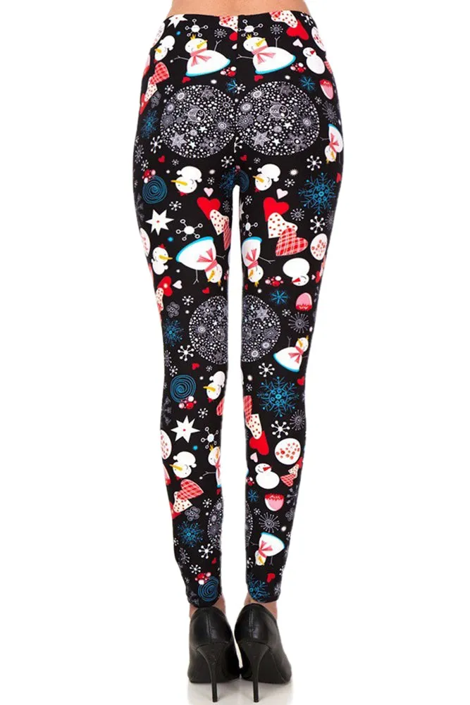 Women's Regular Christmas Snowman Flake Pattern Printed Leggings