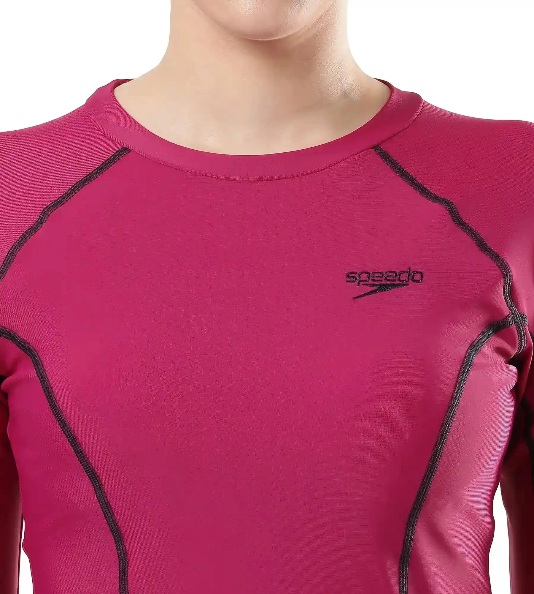 Women's Solid Long Sleeve Suntop - Berry  &  True Navy